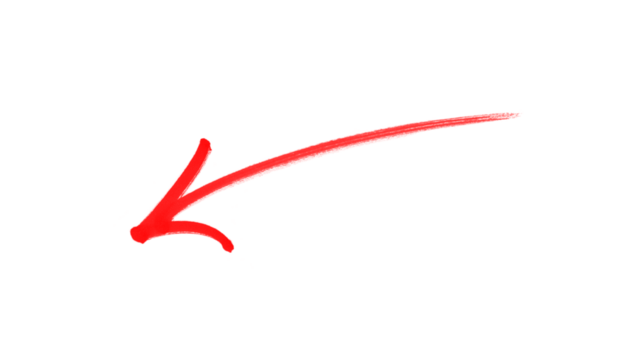 Hand-drawn red arrow icon brush stroke, red arrow marker is isolated on a transparent background. 