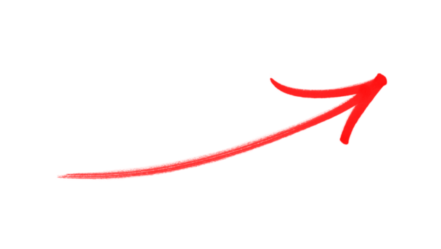 Hand-drawn red arrow icon brush stroke, red arrow marker is isolated on a transparent background. 