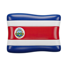 Embossed 3D rendered flag of Costa Rica with its national emblem prominently displayed featuring blue white red white and blue stripes and a pristine