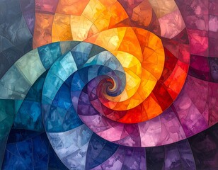 A colorful spiral artwork with vibrant hues and geometric patterns