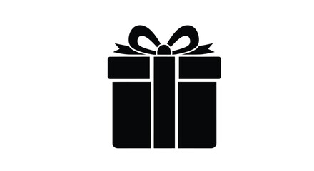 A simple black and white illustration of a gift with a bow
