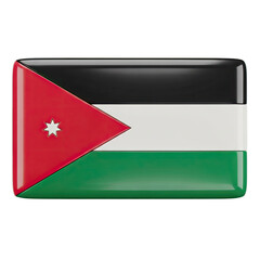 Glossy rectangular button emblem depicting the national flag of Jordan featuring horizontal stripes of black white and green with a red chevron