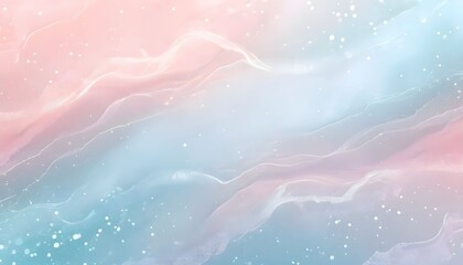 Fototapeta premium A dreamy abstract background with flowing pastel pink and blue watercolor waves and sparkling glitter.