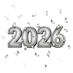 Happy New Year 2026 celebration with shimmering confetti and glowing light bulbs illuminating the digits in a festive and abstract dark background