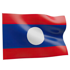 Iconic Representation of the Flag of Laos with a Wavy Texture and Metallic Border on a Subtle Red Gradient Background Showing National Colors of Red