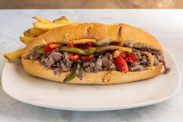 steak sub with onions and peppers