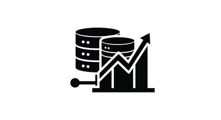 Data growth and analysis represented by cylinders and rising arrow