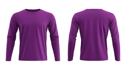 Plain Purple Long Sleeve Casual Shirt Front and Back Mockup for Everyday Wear on transparent background