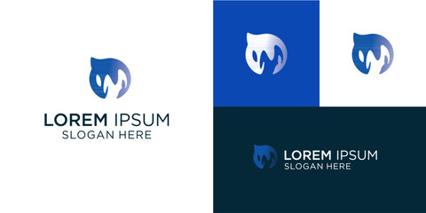Modern dental clinic logo design showcasing a clean, abstract tooth shape in vibrant blue hues, perfect for healthcare branding and innovative dental practices seeking a fresh look