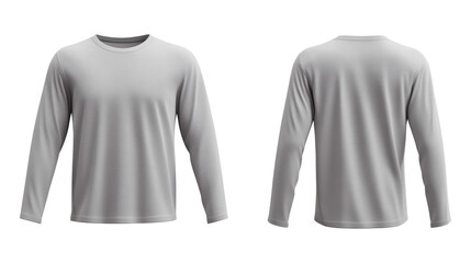 Naklejka premium Plain Light Gray Long Sleeve Casual Shirt Front and Back Mockup for Everyday Wear on transparent background