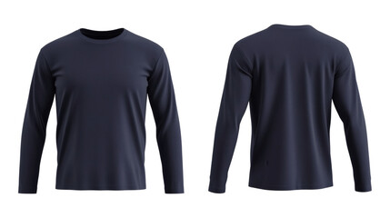 Plain Navy Long Sleeve Casual Shirt Front and Back Mockup for Everyday Wear on transparent background