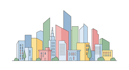 Fototapeta premium Vibrant cityscape skyline illustration with colorful buildings and modern architecture for urban planning, real estate, and city development projects
