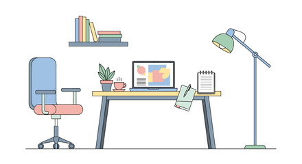 Create a productive and modern workspace with this inviting home office setup, perfect for remote work, online learning, or creative projects