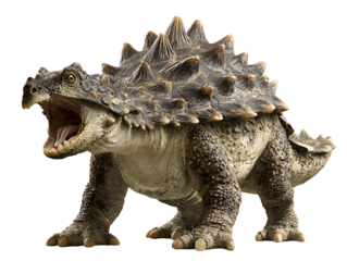 Fierce Ankylosaurus dinosaur roaring with open mouth, ancient reptile, prehistoric creature, powerful defense