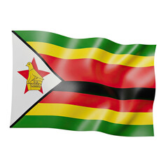 Zimbabwe flag rendered as a glossy transparent object with a subtle wave effect and a soft green blurred background creating a professional patriotic