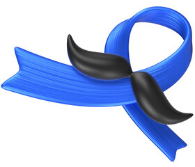 3D blue ribbon curly mustache prostate awareness icon