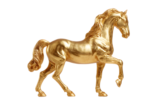 Stunning golden horse sculpture radiating power and elegance, perfect for luxury branding and aspirational themes.