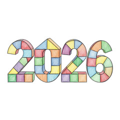 Vibrant Stained Glass Numbers Displaying the Year 2026 With a Soft Focus Gradient Background and Subtle Shadow Effects Creating a Whimsical and