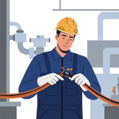 Electrician 2D character illustration on white background. Professional electrical expert design, perfect for engineering, energy, repair, and technical education concepts.