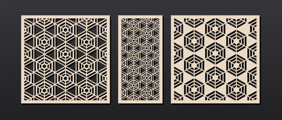 Decorative square and vertical panels with geometric pattern. Vector design for home interior decor, privacy screen, wall art, room divider. Template for laser, cnc, plasma and plotter cutting