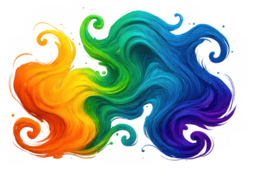 Abstract rainbow colored flowing hair pattern creating vibrant wavy texture with curling strands