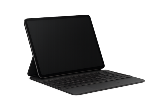 Slim Tablet with Detachable Keyboard, Upright Position, Transparent Background