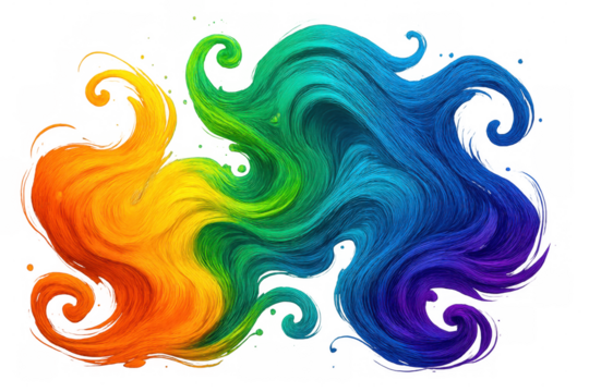 Abstract rainbow colored flowing hair pattern creating vibrant wavy texture with curling strands