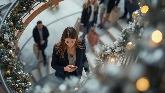 Woman on Stairs with Phone