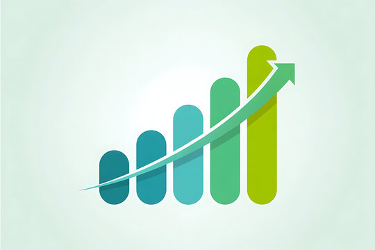 Rising green and blue bars indicate growth, progress, and a positive upward trend.