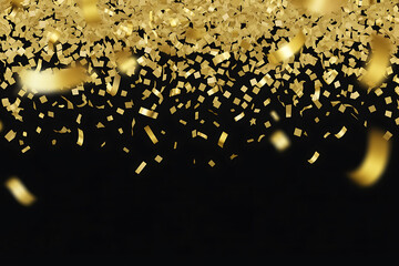 Golden confetti falling against a dark background, celebrating a joyous and festive atmosphere.