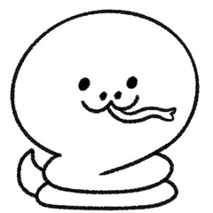 ゆるかわいい干支のへびの手描きイラスト (モノクロ)