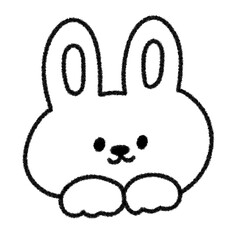ゆるかわいい干支のうさぎの手描きイラスト (モノクロ)