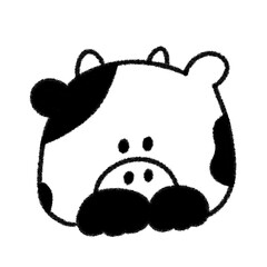 ゆるかわいい干支のウシの手描きイラスト (モノクロ)