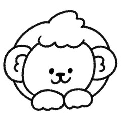 ゆるかわいい干支のさるの手描きイラスト (モノクロ)