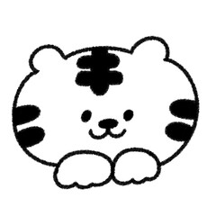 ゆるかわいい干支のトラの手描きイラスト (モノクロ)