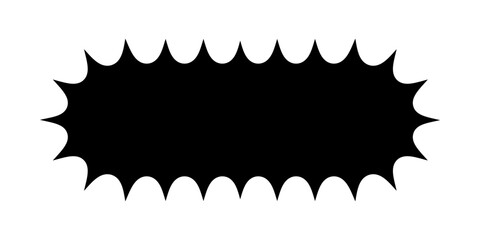 Rectangle shape with round corners and wavy jagged edges. Geometric form with curvy sharp borders. Blank text box, tag or label isolated on white background. Vector graphic illustration.