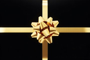 Luxurious gold ribbon elegantly adorns a black background, signifying celebration and a precious gift.