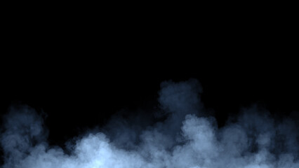 Naklejka premium Abstract blue smoke, fog on isolated black background, creating a mysterious and backdrop, creating a dreamy, atmospheric effect for artistic