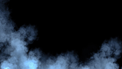 Abstract blue smoke, fog on isolated black background, creating a mysterious and backdrop, creating a dreamy, atmospheric effect for artistic