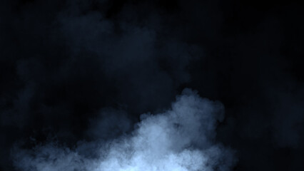 Abstract blue smoke, fog on isolated black background, creating a mysterious and backdrop, creating a dreamy, atmospheric effect for artistic