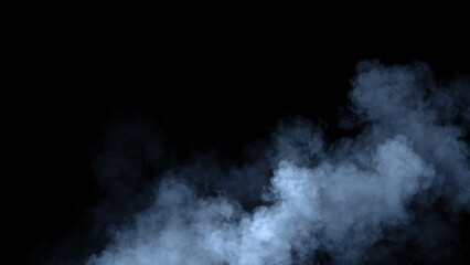 Abstract blue smoke, fog on isolated black background, creating a mysterious and backdrop, creating a dreamy, atmospheric effect for artistic