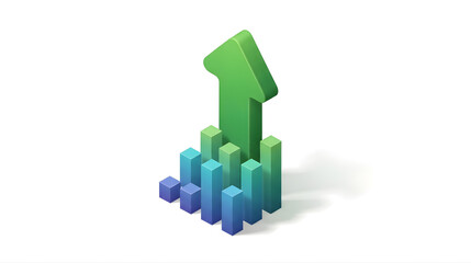 3D Bar Chart Showing Ascending Growth with Arrow Symbol