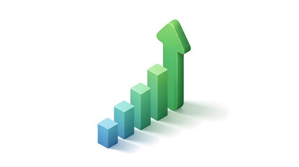 3D Bar Chart Showing Ascending Growth with Arrow Symbol