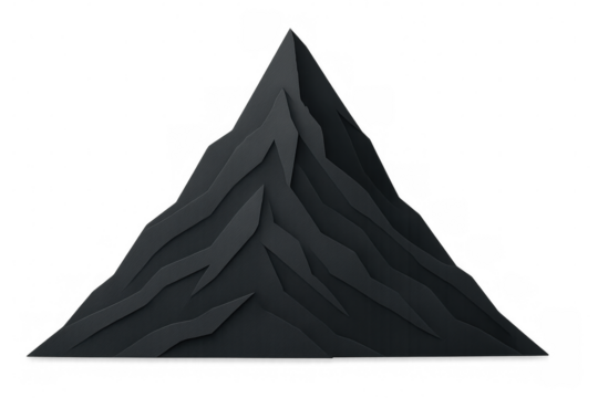 Black paper cut mountain peak vector graphic. Abstract layered silhouette representing strength, challenge, and landscape