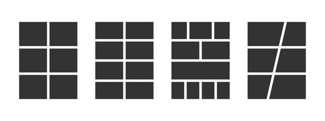 Collection of anime comic book templates. Page panels layouts isolated on white background. Empty grids for manga storyboard, magazine, poster or moodboard. Vector graphic illustration.