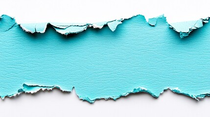 Fototapeta premium Torn aqua paper with rough edges creating an interesting texture and contrast against a white background