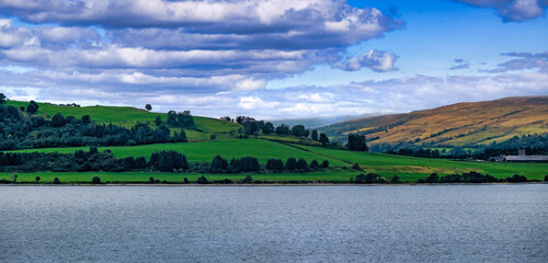 Rolling hills and patchwork farmland in Greenock, Scotland