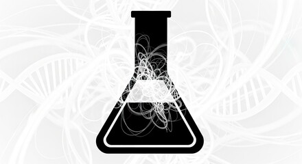 Laboratory flask silhouette against abstract background