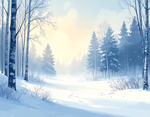 Fototapeta premium Minimalist Winter Landscape Illustration