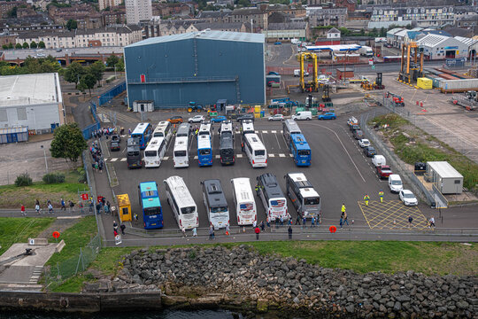 Tour buses line up at the Greenock cruise terminal